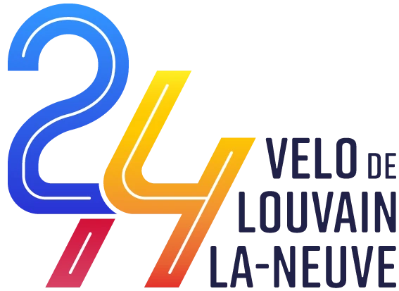 Logo des 24h vélo de Louvain-la-Neuve : un « 24 » en lignes colorées bleu, jaune et rouge