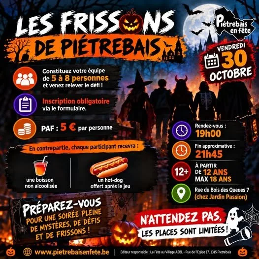 Affiche du jeu Les Frissons de Piétrebais du 30 octobre