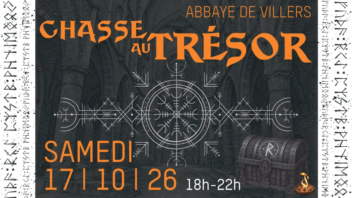 Affiche de la chasse au trésor de l'abbaye de Villers, samedi 17 octobre 2026 de 18 h à 22 h